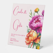 ピンク色のマゼンタの桃の牡丹のカードとギフト 台座サイン (正面)