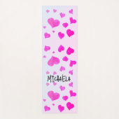 ピンク色のマゼンタの水の色のハートパターンあなたの名前 ヨガマット (正面)