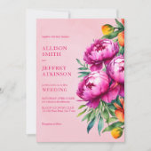 ピンク色のマゼンタ色の牡丹結婚がテンプレートに入る 招待状 (正面)