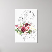 ピンク色のマルーンの花を持つワンラインガールアート キャンバスプリント (正面)