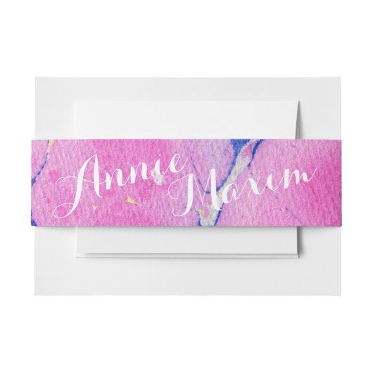 ピンク色のマーブル 招待状ベリーバンド (正面例)