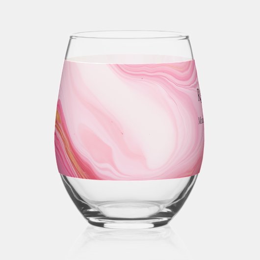 ピンク色のマーリング付き背景 ステムなしワイングラス (正面)