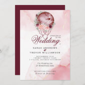 ピンク色のマーン結婚ムーンへの招待でBoho All 招待状 (正面/裏面)