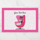 ピンク色のミッドセンチュリーチェア水玉模様の2匹かわいい猫 フードラベル (シングルラベル)