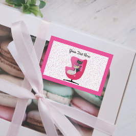 ピンク色のミッドセンチュリーチェア水玉模様の2匹かわいい猫 フードラベル