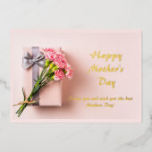 ピンク色のミニマルな花母の日 箔シーズンカード (正面)