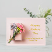 ピンク色のミニマルな花母の日 箔シーズンカード (立ち正面)