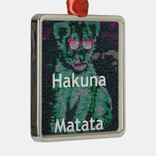 ピンク色のメガネを使ったグリーンライオン「はくな又田」アート メタルオーナメント (右)