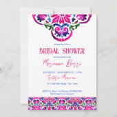 ピンク色のメキシコのタイルブライダルシャワーテンプレート 招待状 (正面)