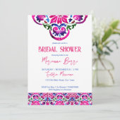 ピンク色のメキシコのタイルブライダルシャワーテンプレート 招待状 (スタンド正面)