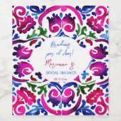 ピンク色のメキシコのタイルブライダルシャワー応援 ワインラベル (シングルラベル)