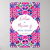 ピンク色のメキシコのタイルブライダルシャワー歓迎サイン ポスター (正面)