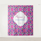 ピンク色のメキシコのタイルブライダルシャワー背景 タペストリー (正面)