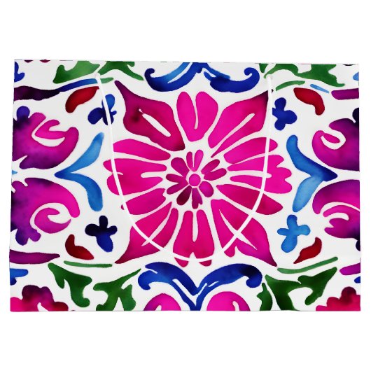 ピンク色のメキシコのタイル花嫁の分隊バチェロレッテ ラージペーパーバッグ (裏面)