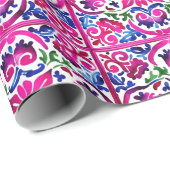 ピンク色のメキシコのタラベラのタイル模様 ラッピングペーパー (ロールコーナー)