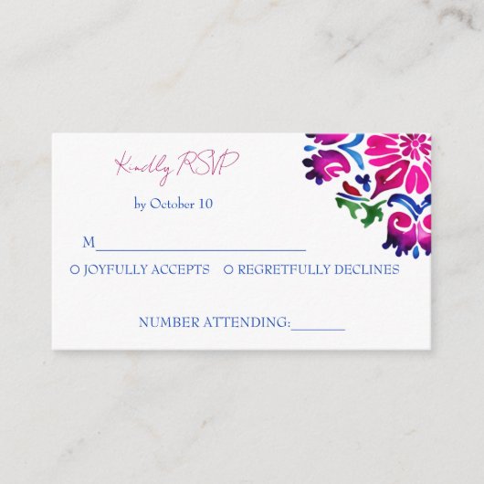 ピンク色のメキシコのタラベラのタイル結婚式RSVP エンクロージャーカード (正面)
