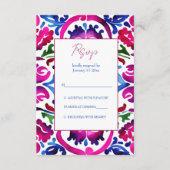 ピンク色のメキシコのタラベラのタイル結婚式RSVP エンクロージャーカード (正面)