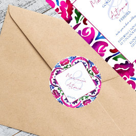 ピンク色のメキシコのタラベラ結婚タイルのテンプレート ラウンドシール