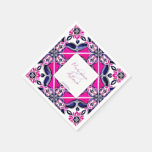 ピンク色のメキシコ結婚ンタイルの食器テンプレート スタンダードカクテルナプキン (角)