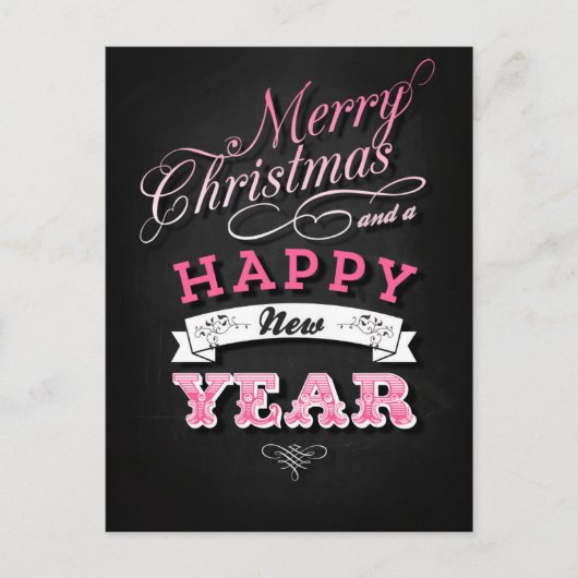 ピンク色のメリークリスマスと新年 シーズンポストカード (正面)