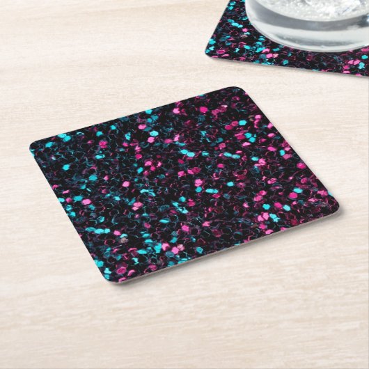 ピンク色のモザイク模様の輝くグリッター スクエアペーパーコースター (アングル)