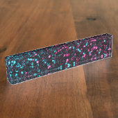 ピンク色のモザイク模様の輝くグリッター デスクネームプレート (側面)