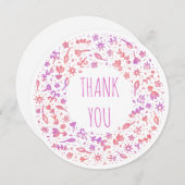 ピンク色のモダンフローラサンキューカード サンキューカード (正面/裏面)