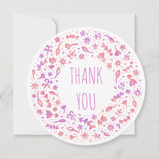 ピンク色のモダンフローラサンキューカード サンキューカード (正面)