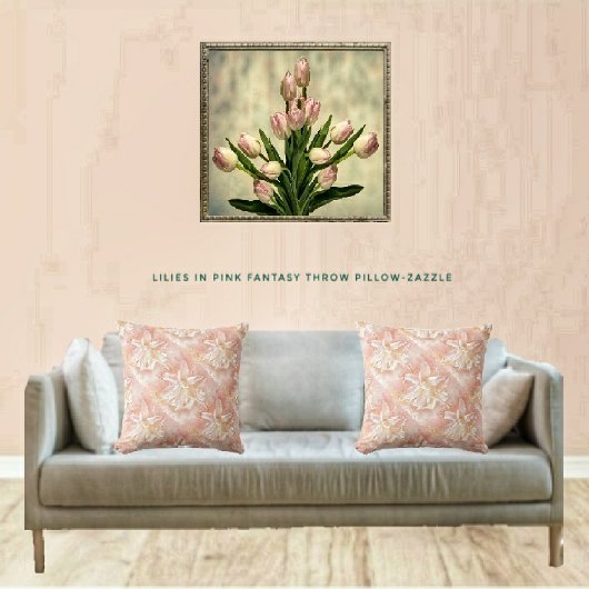 ピンク色のユリファンタジー クッション