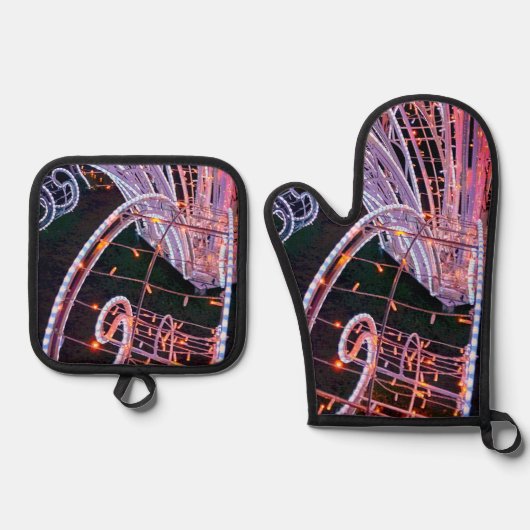 ピンク色のライト 鍋つかみ&鍋敷きセット (正面)