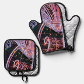 ピンク色のライト 鍋つかみ&鍋敷きセット (正面/裏面)