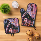 ピンク色のライト 鍋つかみ&鍋敷きセット (トップダウン)