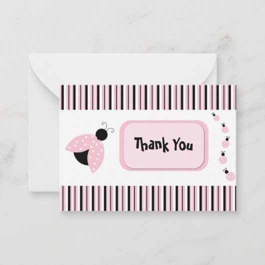 ピンク色のラディバグありがとう ノートカード (正面)