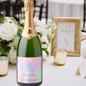 ピンク色のリップルホログラフィックグリッターが誕生日を乾燥 スパークリングワインラベル