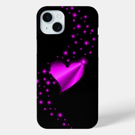 ピンク色のレインボーハートと星の黒 Case-Mate iPhoneケース (裏面)