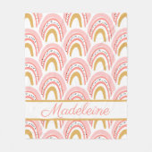 ピンク色のレインボーパタパーソナライズされたーン フリースブランケット (正面)