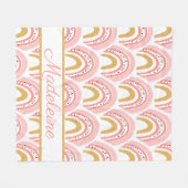 ピンク色のレインボーパタパーソナライズされたーン フリースブランケット (正面(横))