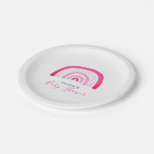 ピンク色のレインボーベビーシャワーガール ペーパープレート (アングル)