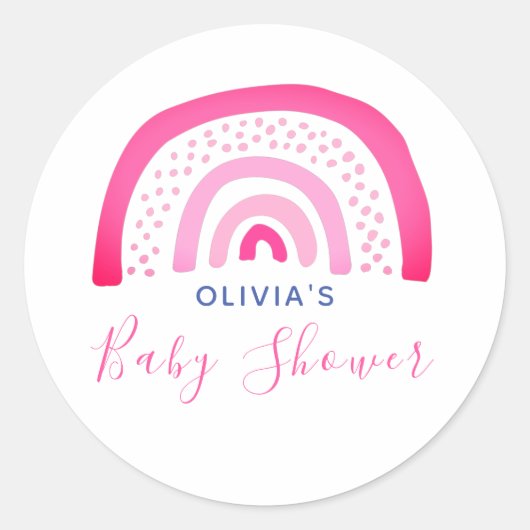 ピンク色のレインボーベビーシャワー ラウンドシール (正面)