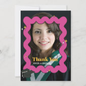 ピンク色のレトロな波状の感謝してい写真 サンキューカード (正面)