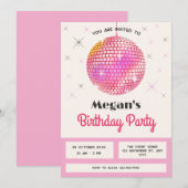 ピンク色のレトロディスコ 招待状 (正面/裏面)