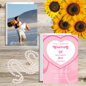 ピンク色のレトロヴィンテージ70結婚年代 招待状