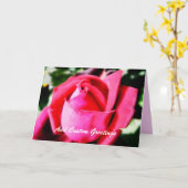 ピンク色のローズとカスタム文字グリーティングカード カード (黄色い花)