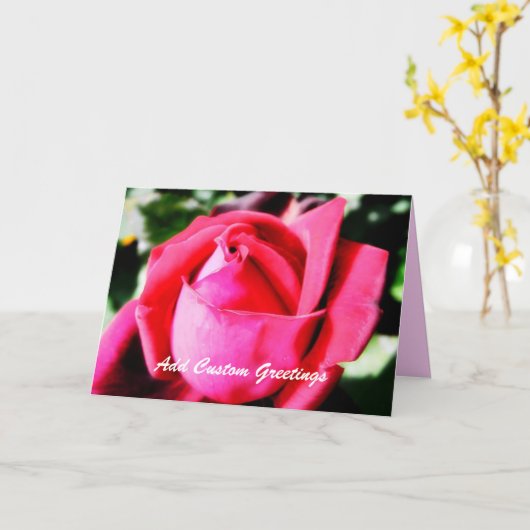 ピンク色のローズとカスタム文字グリーティングカード カード (黄色い花)