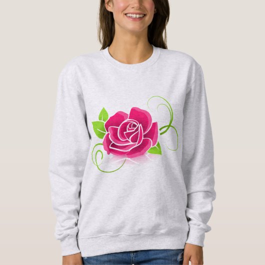ピンク色のローズの女性のTシャツ スウェットシャツ (正面)