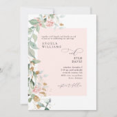ピンク色のローズユーカリ結婚プス 招待状 (正面)