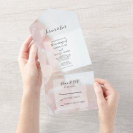 ピンク色のローズ結婚クォーツ オールインワン招待状