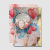 ピンク色の丸いフレームハート ベラム紙招待状 (オフセット (カップル))