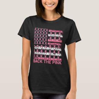 ピンク色の乳がん認識度米国国旗を背に掲げる Tシャツ