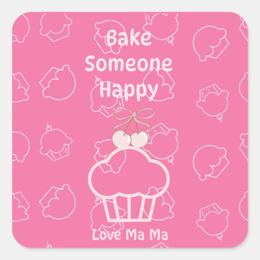 ピンク色の人が幸せそうに焼く スクエアシール (正面)